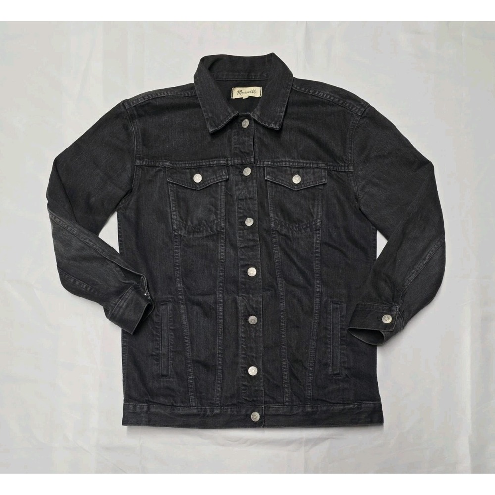 Madewell Oversized Trucker Jacket Womens XS Mid Wash Black Denim Capsule Preppy